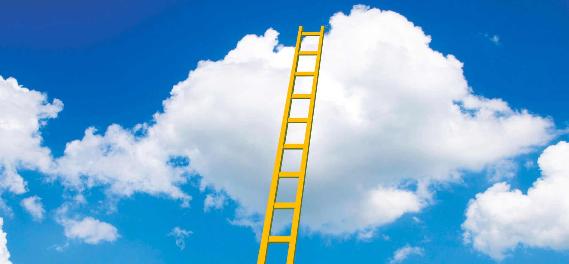 Illustration of a ladder expanding into a cloudy sky.
