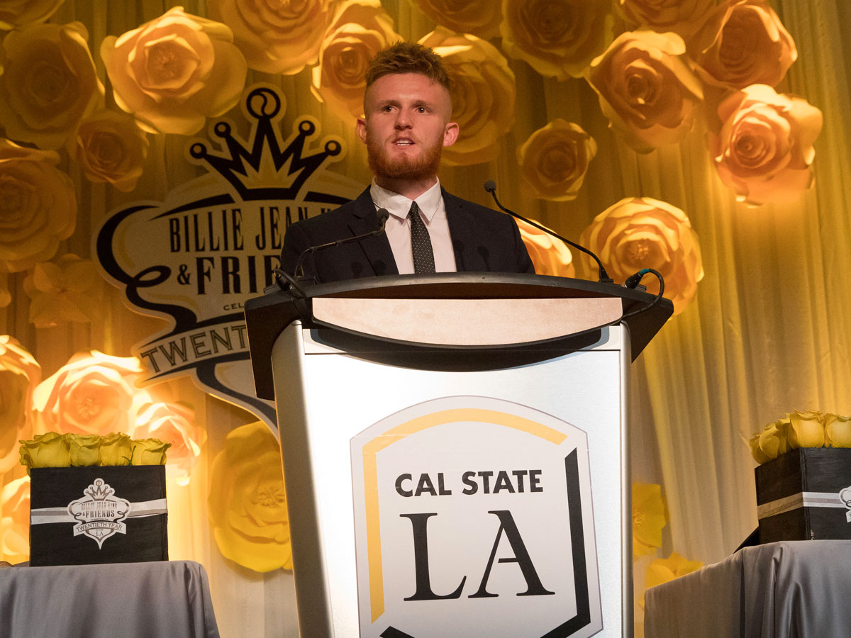 Sam Croucher accepting the Billie Jean King Scholarship Sam Croucher accepting the Billie Jean King Scholarship at the 20th Billie Jean King & Friends Gala