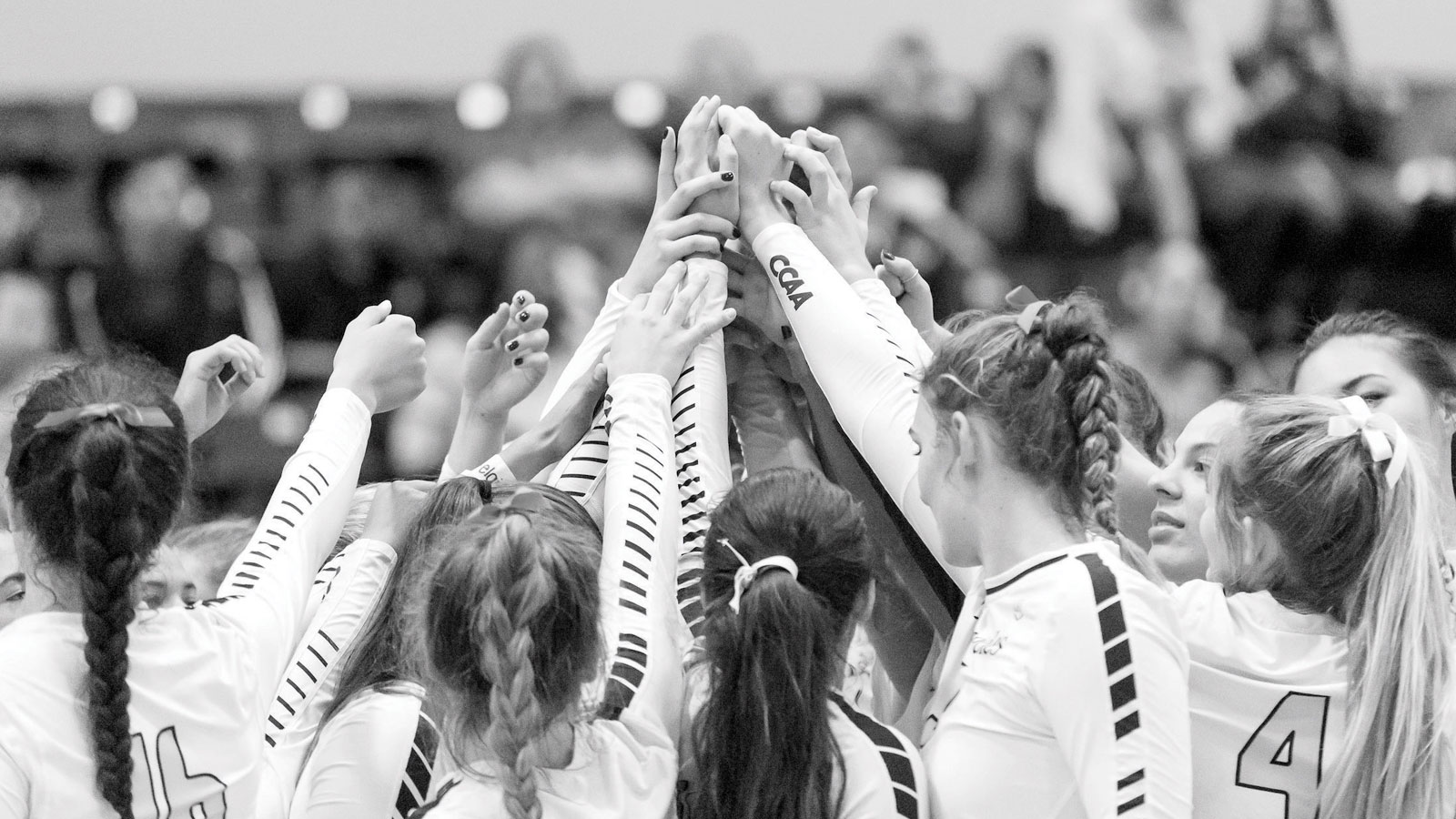 Cal State LA women's volleyball team celebrates as they rally to win an emotional match. Cal State LA women's volleyball team celebrates as they rally to win an emotional match.