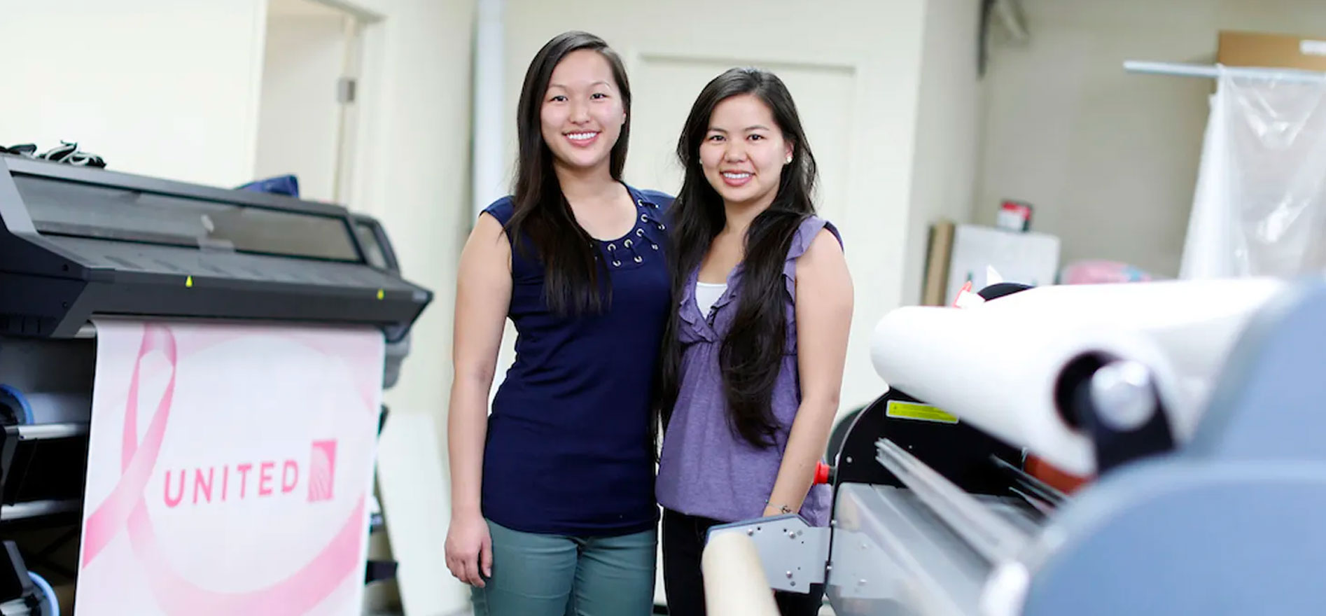 Lorraine (left) and Lillian Tsui in their Alhambra print shop.