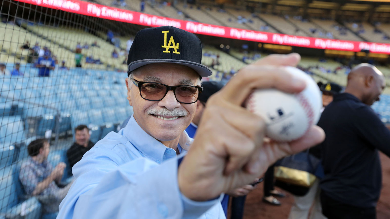 President William A. Covino after throwing out the first pitch at Dodger stadium for Cal State LA Night. President William A. Covino after throwing out the first pitch at Dodger stadium for Cal State LA Night.