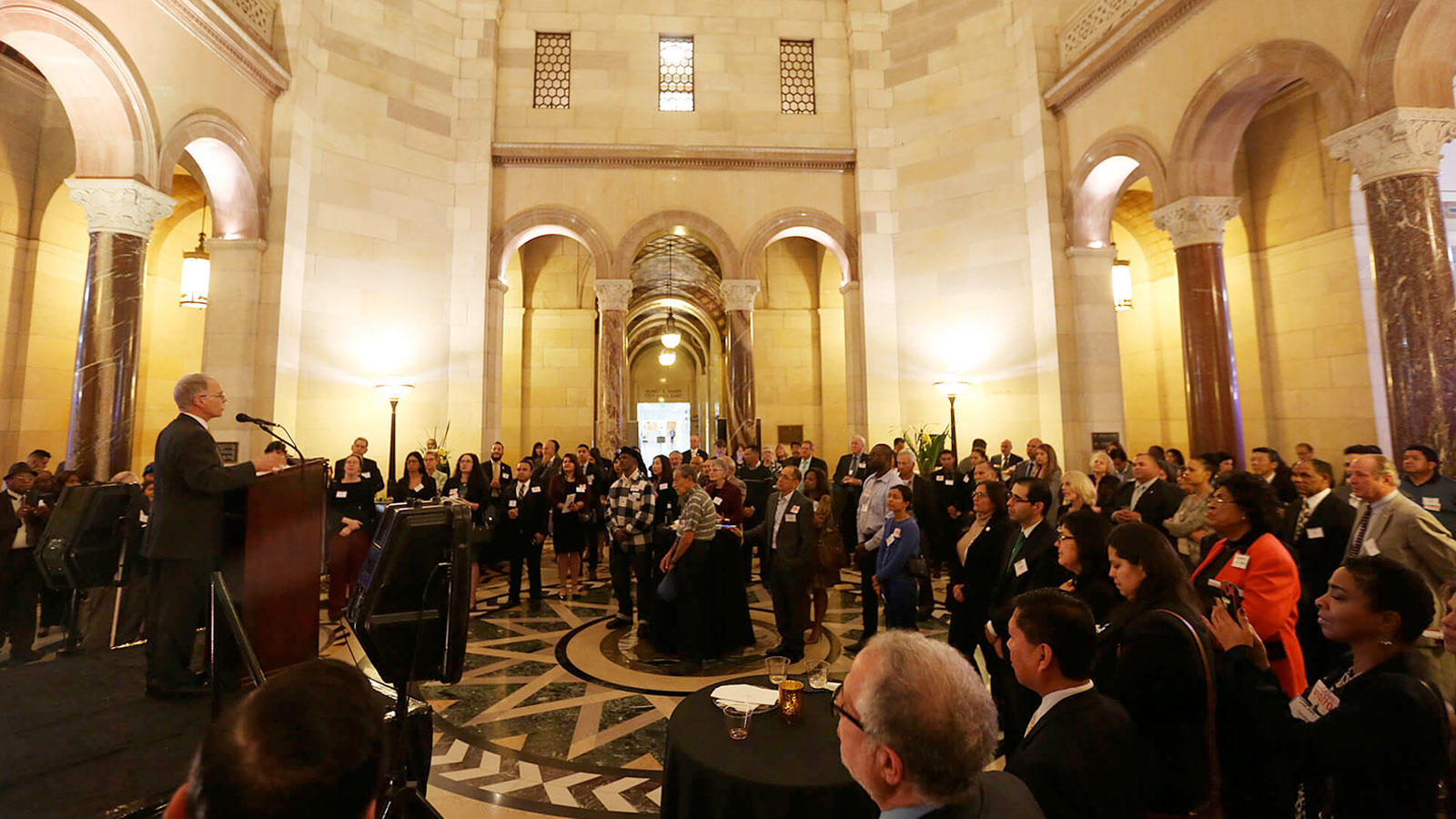 Alumni gather at city hall. Alumni gather at city hall.