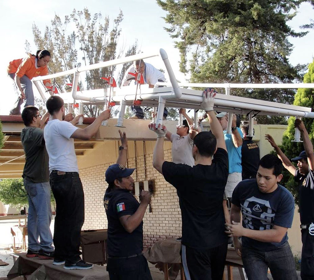 Students mounting solar panels