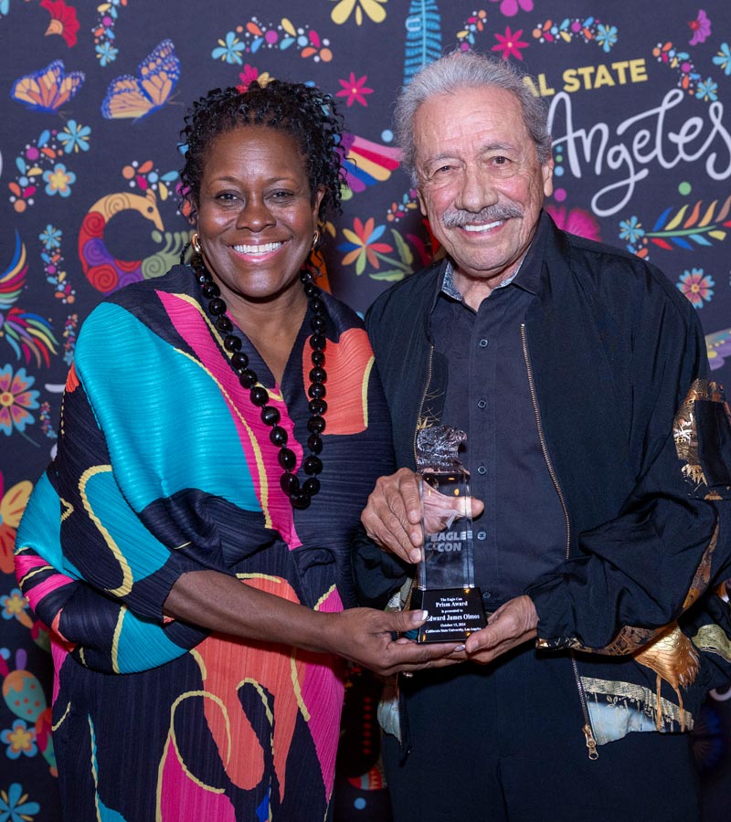 Edward James Olmos and Cal State LA President Berenecea Johnson Eanes.